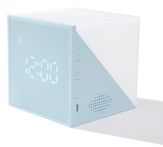 Cube Alarm Clock, with colorful Lights, Voice-control Night Light, Timer, Temperature Display and Long Battery Life, for Home & Office