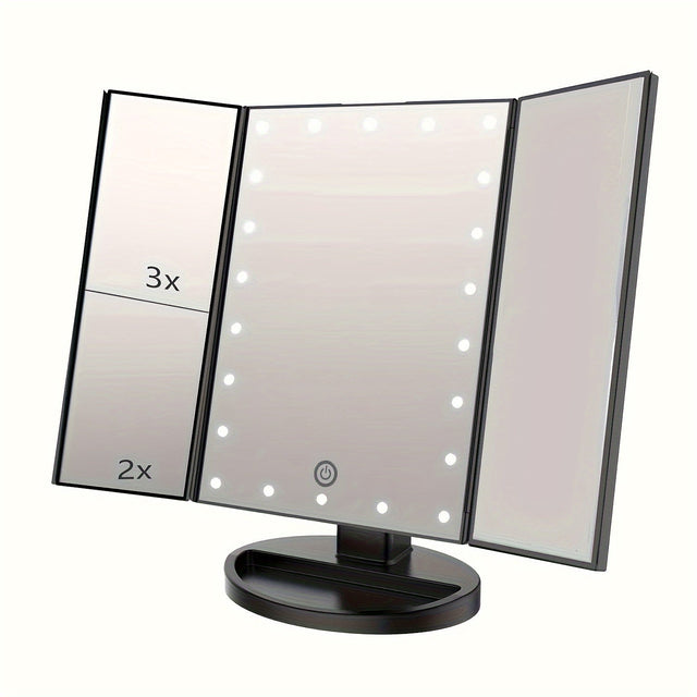 GlowMirror – Foldable LED Makeup Mirror with 3x/2x Magnification |