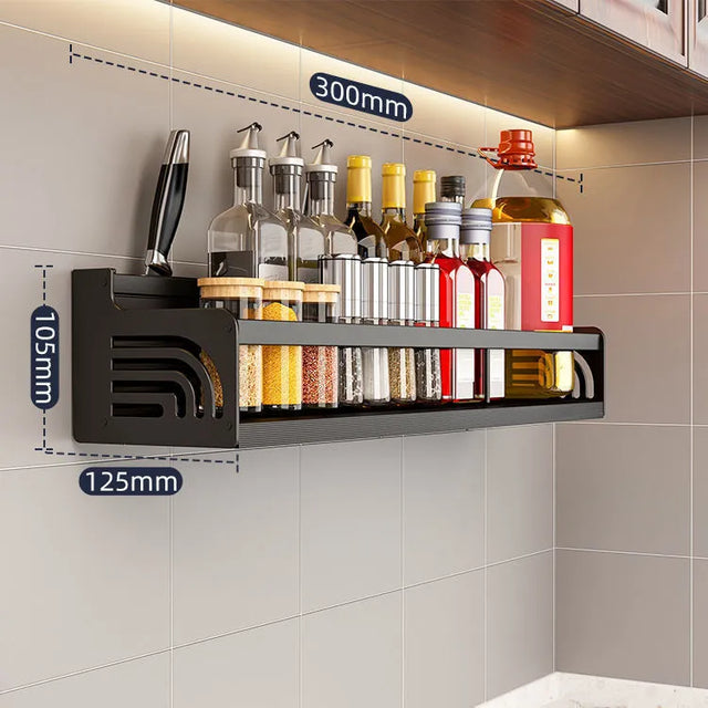 Stainless Steel Kitchen Shelf for Wall Mounting with Hooks and Knife Holder – Ideal for a Tidy Kitchen