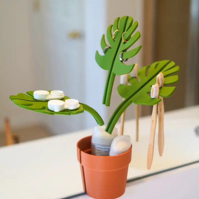 Monstera Mirror-Mounted Bathroom Organizer - Space-Saving with Stylish Design