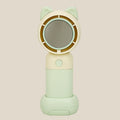Cooling portable handheld bladeless fan with built-in mirror and rechargeable battery dock