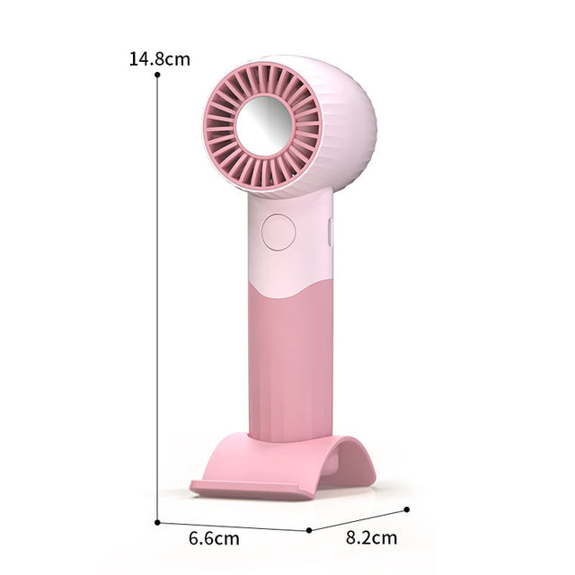 Women's Portable Hand Fan with Integrated Mirror and Stand