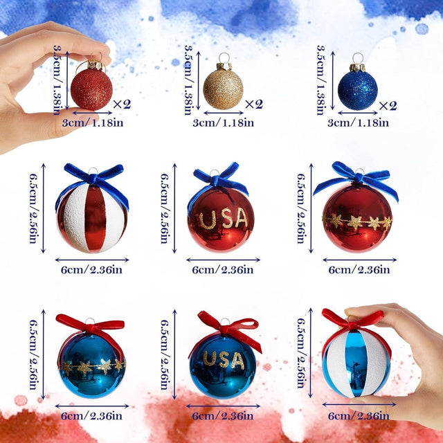 Unisex nan patriotic Christmas ball set with glitter and mirror surfaces as well as bow suspension