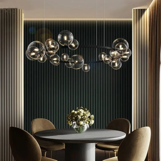 Modern Creative Metal Chandelier Lighting: 7/10 Clear Glass Bubbles, Long Round Design with G9 Light Fixture