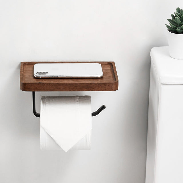 Wood storage towel roll toilet paper holder