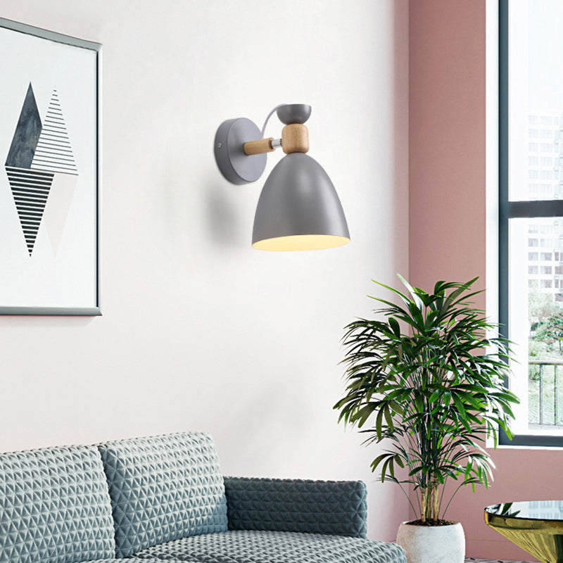 Modern Minimalistic Round Horn Aluminum Wood 1-Light Wall Lamp for Bedroom