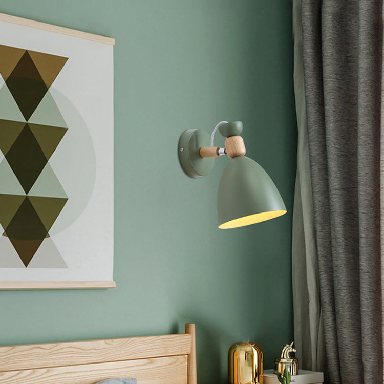 Modern Minimalistic Round Horn Aluminum Wood 1-Light Wall Lamp for Bedroom