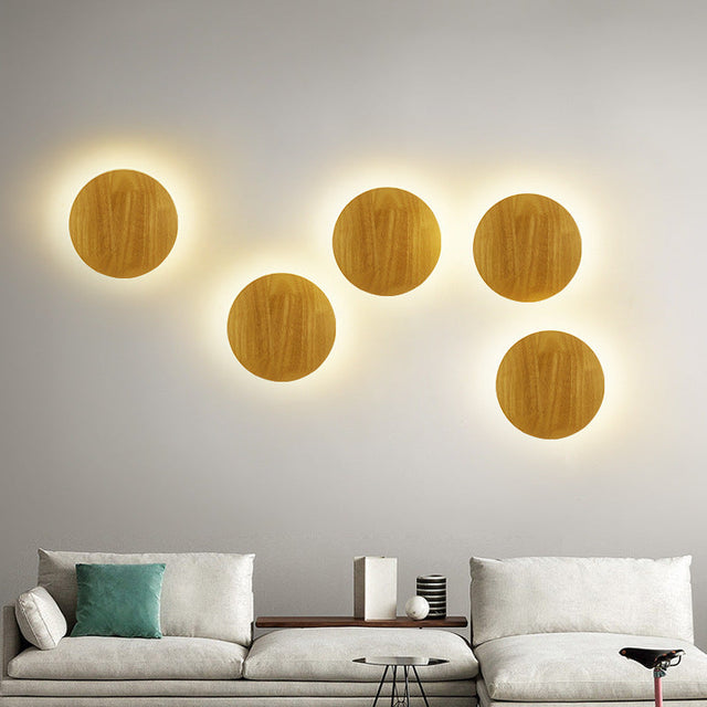 Modern Minimalist Round Irregular Oval Wood LED Wall Light Lamp for Living Room