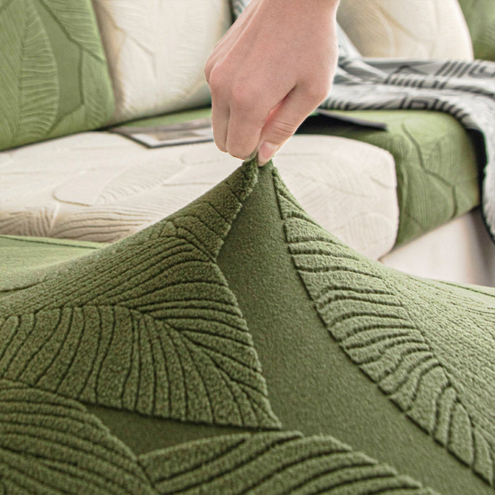 Modern Leaf Jacquard Waterproof Anti-Scratch Stretch Full Cover Sofa Cover