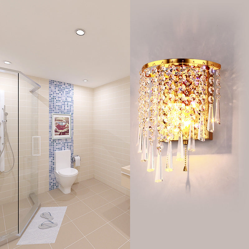Modern Luxury Semi-Round Octagonal Pearl Stainless Steel Crystal 1-Light Wall Sconce Lamp for Living Room