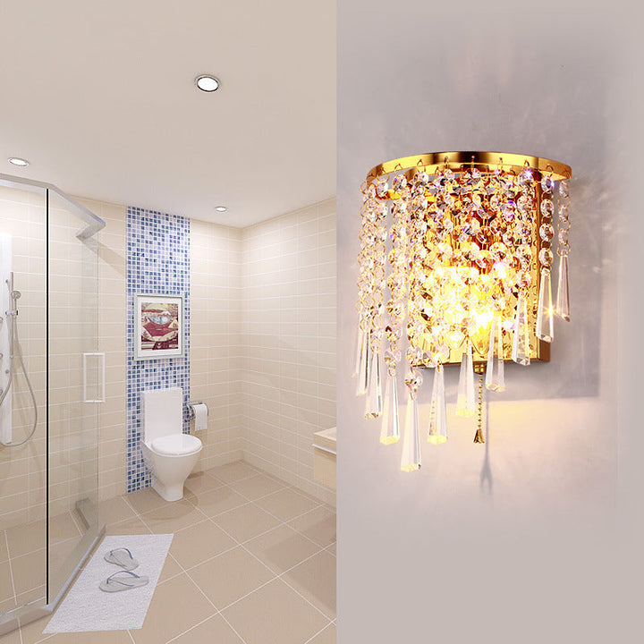 Modern Luxury Semi-Round Octagonal Pearl Stainless Steel Crystal 1-Light Wall Sconce Lamp for Living Room