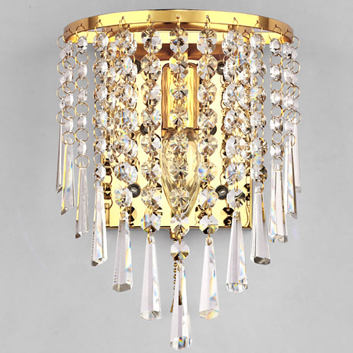Modern Luxury Semi-Round Octagonal Pearl Stainless Steel Crystal 1-Light Wall Sconce Lamp for Living Room