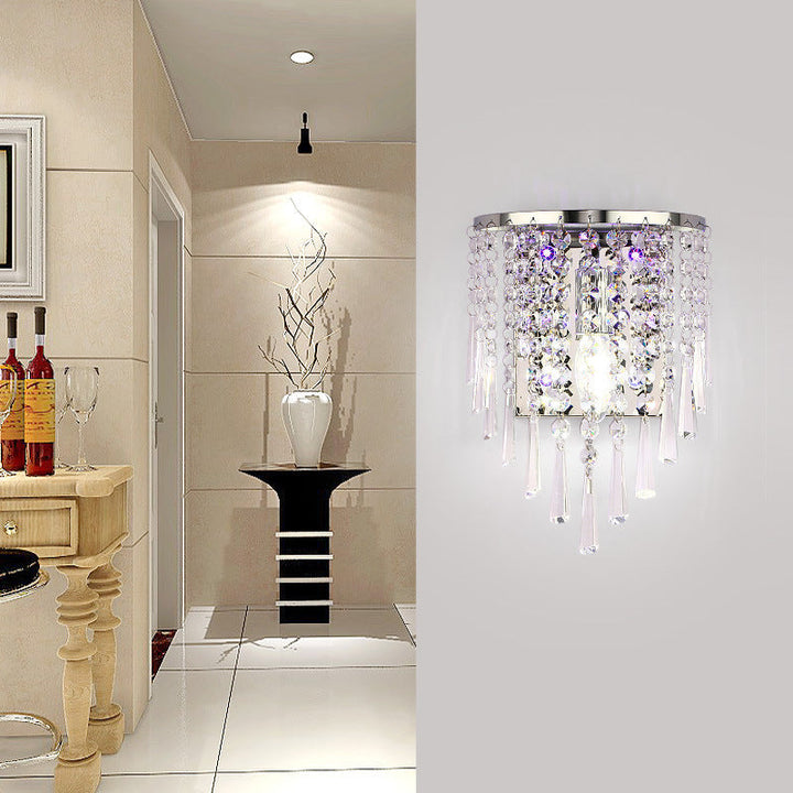 Modern Luxury Semi-Round Octagonal Pearl Stainless Steel Crystal 1-Light Wall Sconce Lamp for Living Room