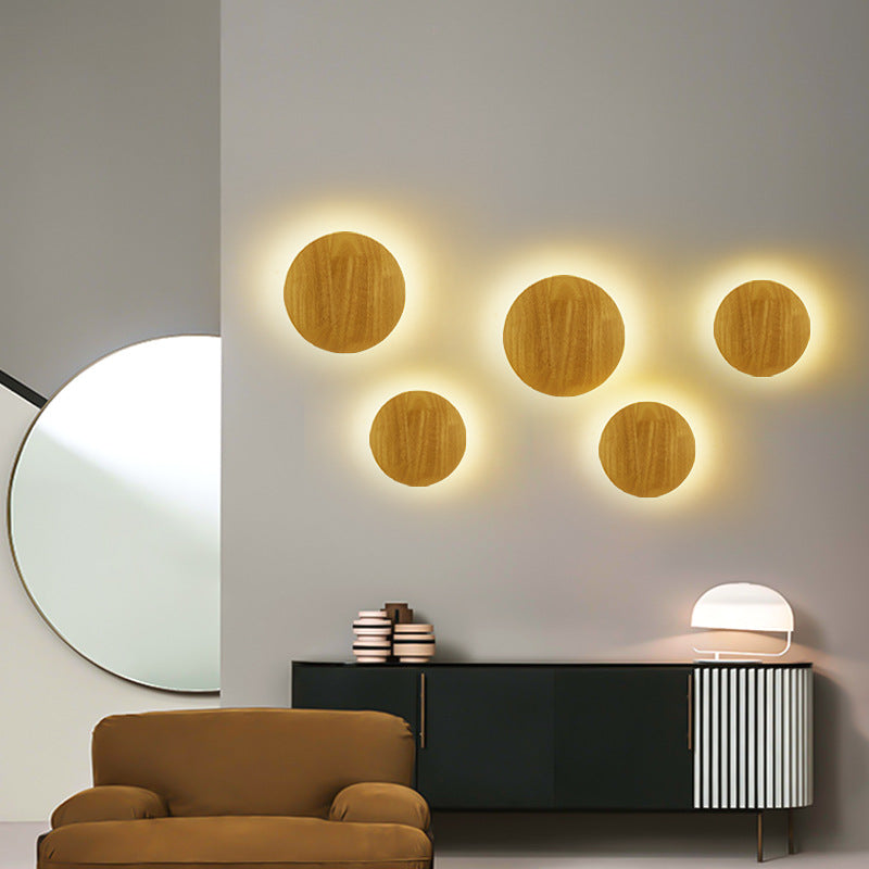 Modern Minimalist Round Irregular Oval Wood LED Wall Light Lamp for Living Room