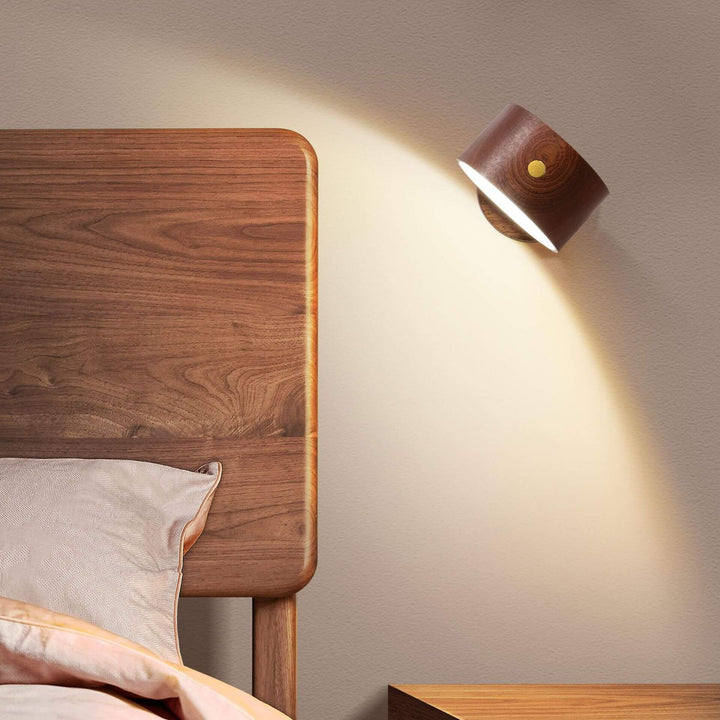 Simple wood USB rechargeable touch magnet LED night light wall sconce lamp