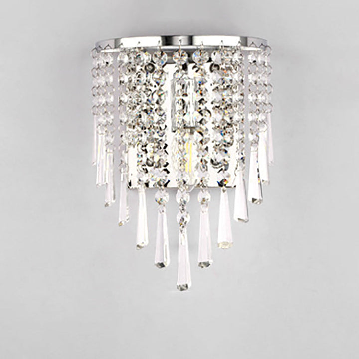 Modern Luxury Semi-Round Octagonal Pearl Stainless Steel Crystal 1-Light Wall Sconce Lamp for Living Room