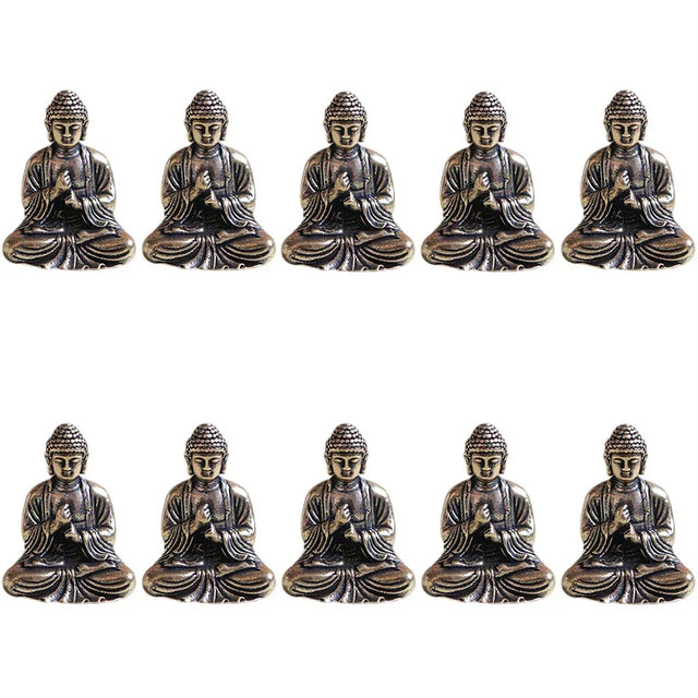 10 piece Miniature Brass Sitting Buddha Statue Figure for Travel Buddhism Worship Home Office Desk Decoration