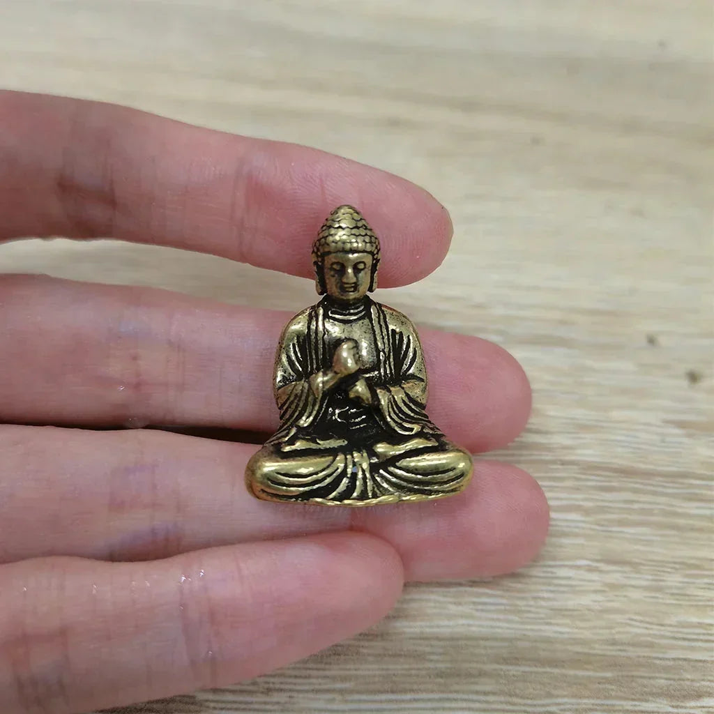 10 piece Miniature Brass Sitting Buddha Statue Figure for Travel Buddhism Worship Home Office Desk Decoration