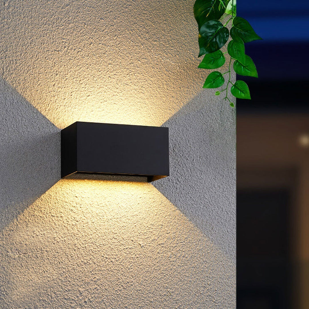 Modern waterproof rectangular LED wall light for outdoor use with up and down lighting