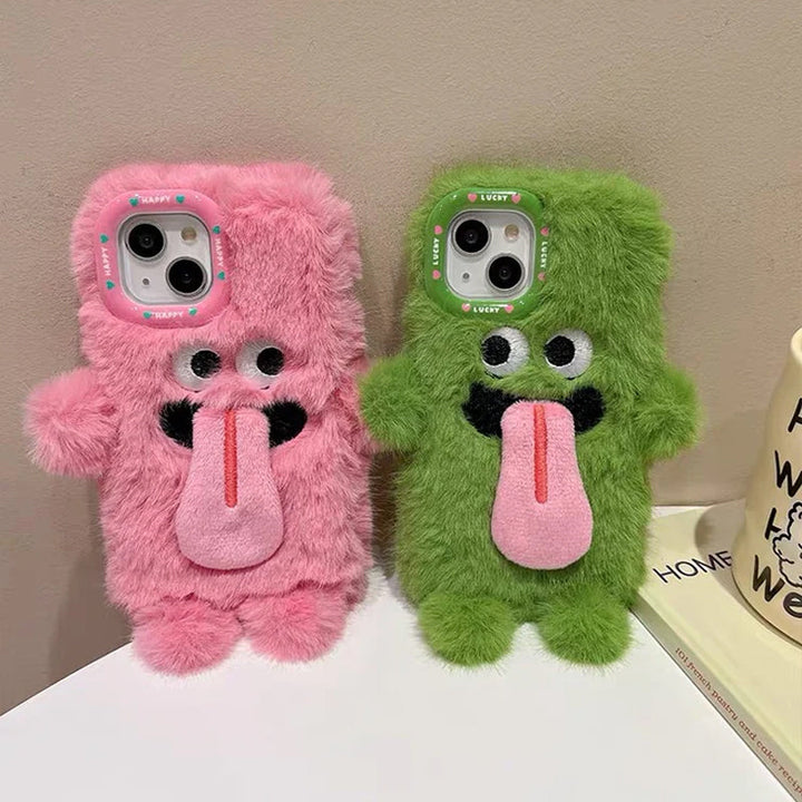 Funny Tongue Sticking Out Plush Phone Case For iPhone