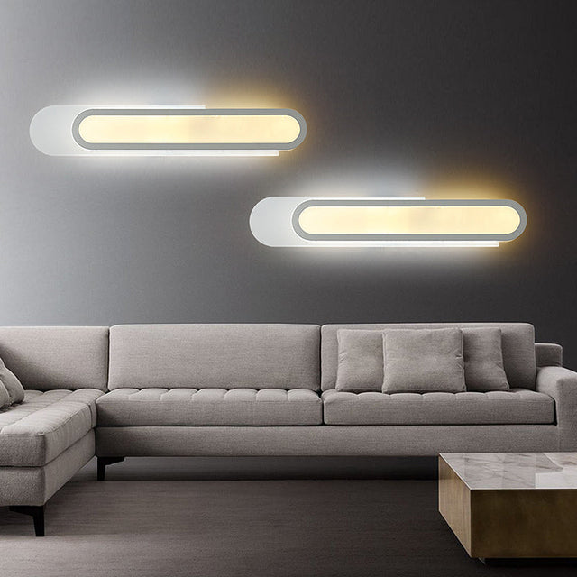 LED Bathroom Mirror Light with Oblong Acrylic Shade White Wall Sconces in Warm/White Light, 12"/18"/20" Wide