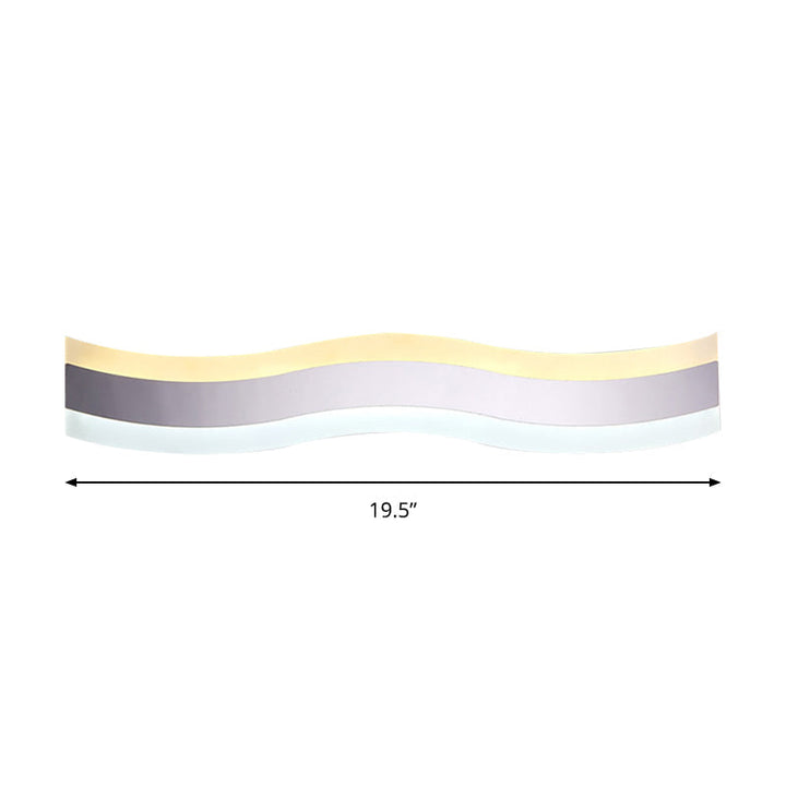 Wavy LED Bathroom Light Acrylic Single Light Minimalism Anti-Fog Makeup Mirror Light in Warm/White, 16"/19.5" Wide