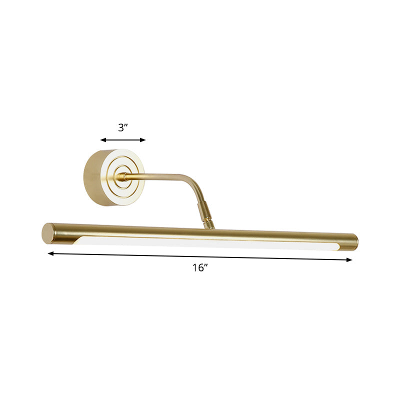 16"/20" W Slim Cylindrical Makeup Mirror Light Modernism Metal LED Gold Wall Mount Lamp for Bedroom, Warm/White Lighting