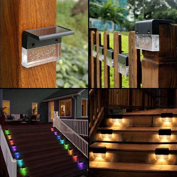 Solar Deck Lights 4 Piece Set, Solar Step Lights Outdoor, Warm White/color Changing Solar Fence Light for Terrace Garden Yard