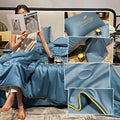 Bedding Set Blue Silk Cooling Summer Quilt