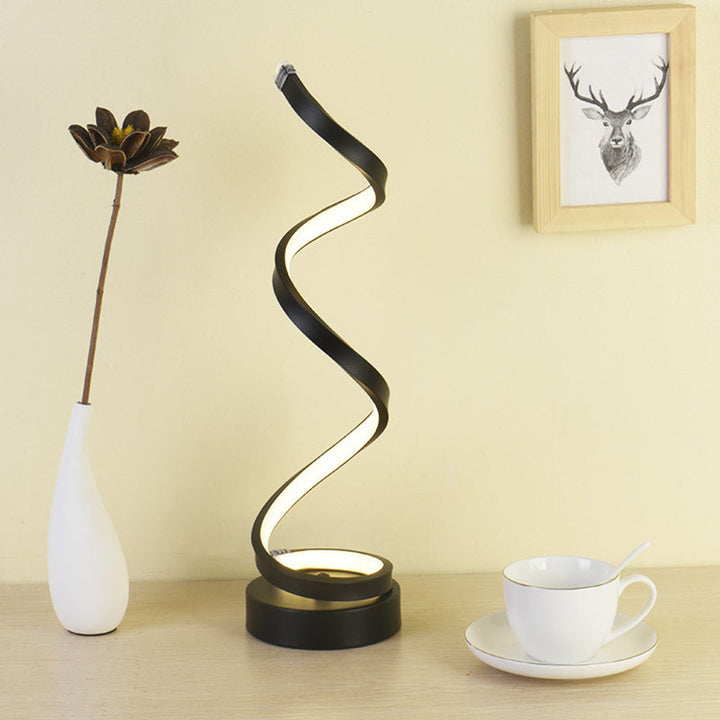 Spiral Ribbon Metal Table Lamp Simplicity Black/White/Gold LED Work Lighting with Round Base in Warm/White Light