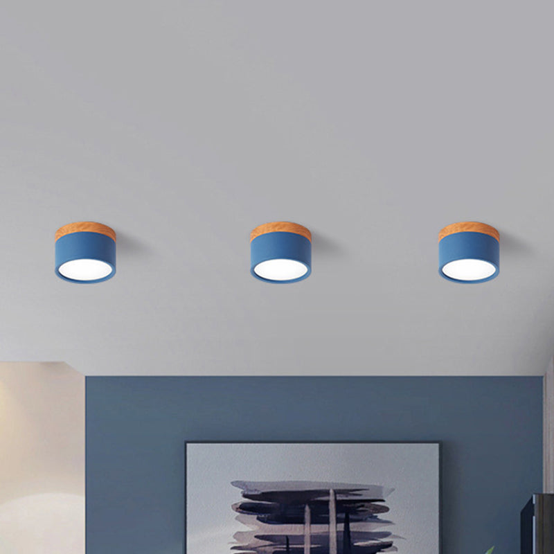 Small ceiling light Macaron metal kitchen bar recessed lighting in yellow/blue/black and wood