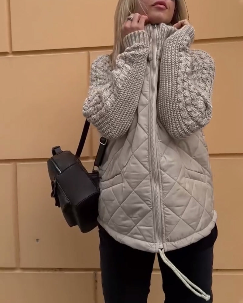 Solid color High Collar Zipper Coat