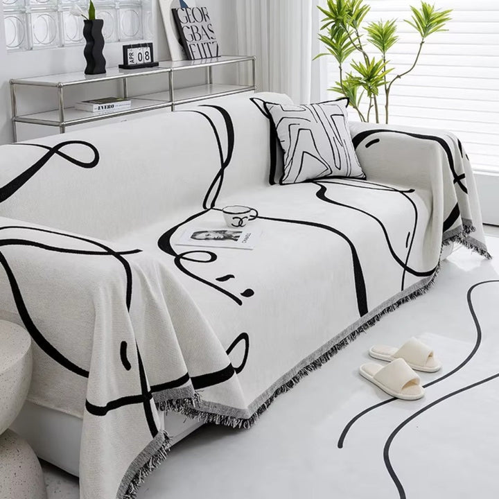Abstract Line Reversible Chenille Sofa Cover