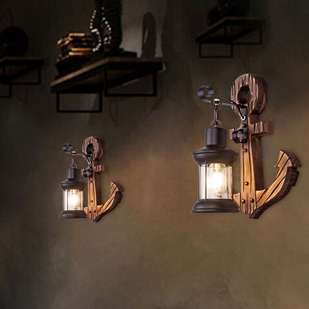 Vintage Anchor LED Wall Light - Industrial Metal &amp; Wood for Dining Room/Living Room