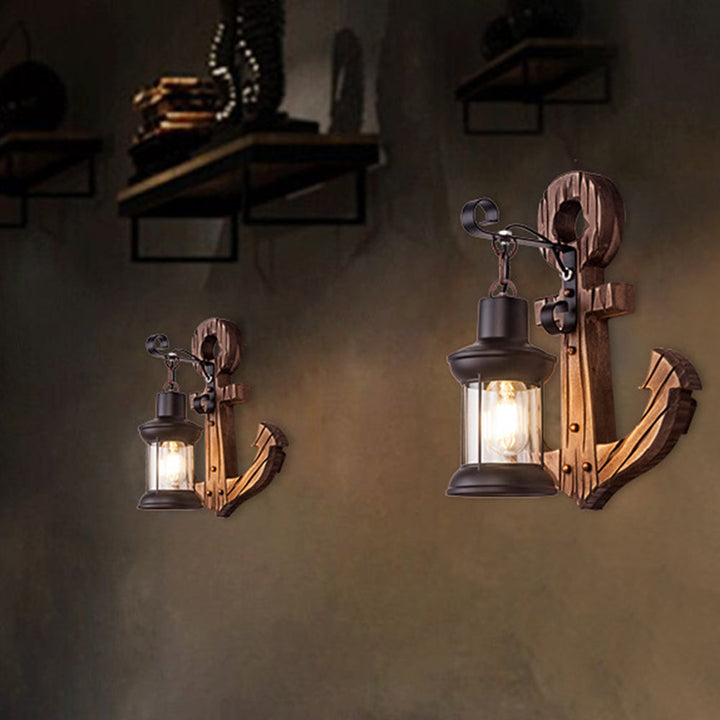 Vintage Anchor LED Wall Light - Industrial Metal &amp; Wood for Dining Room/Living Room
