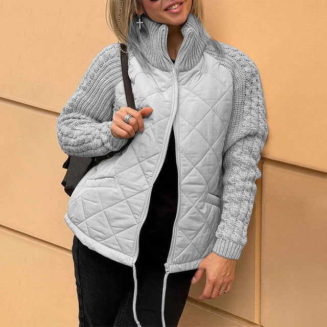 Solid color High Collar Zipper Coat