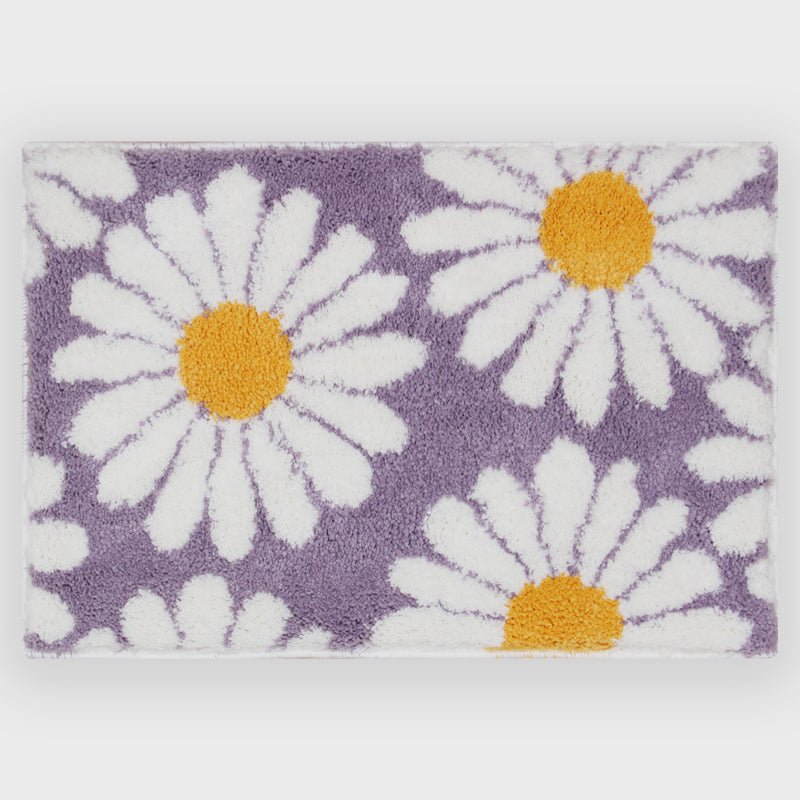 Feblilac Sweet Daisy Bath Mat, Purple Flower Carpet Bathroom