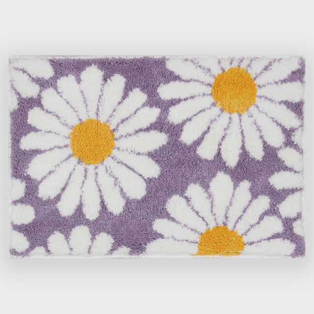 Feblilac Sweet Daisy Bath Mat, Purple Flower Carpet Bathroom