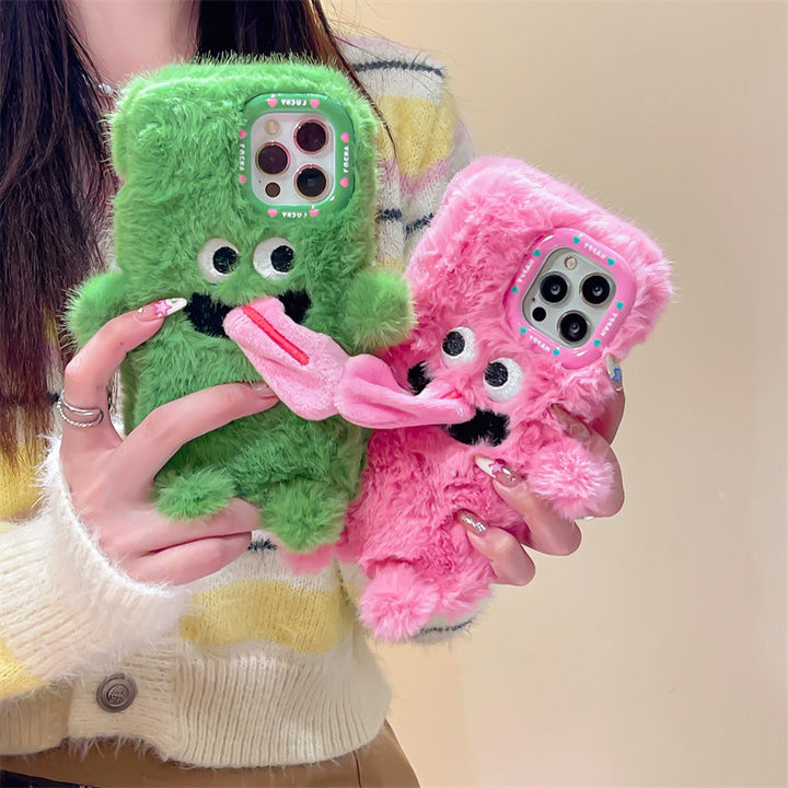 Funny Tongue Sticking Out Plush Phone Case For iPhone