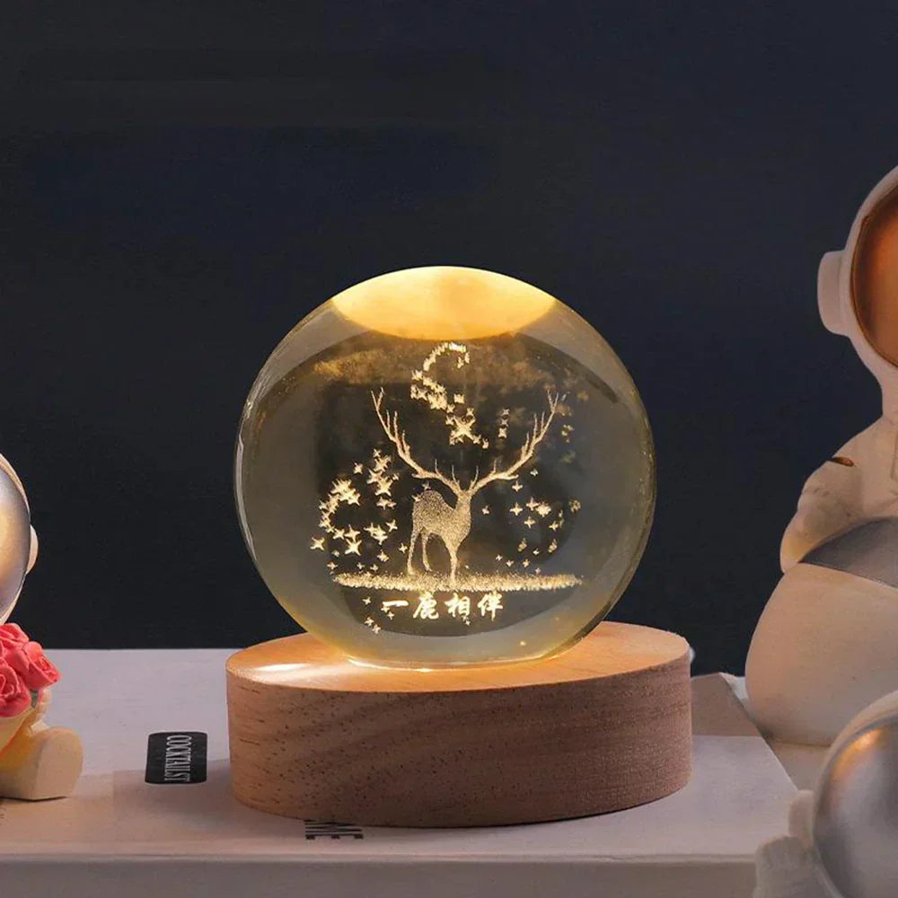 Night Light Wooden Base Crystal Ball Lamp
