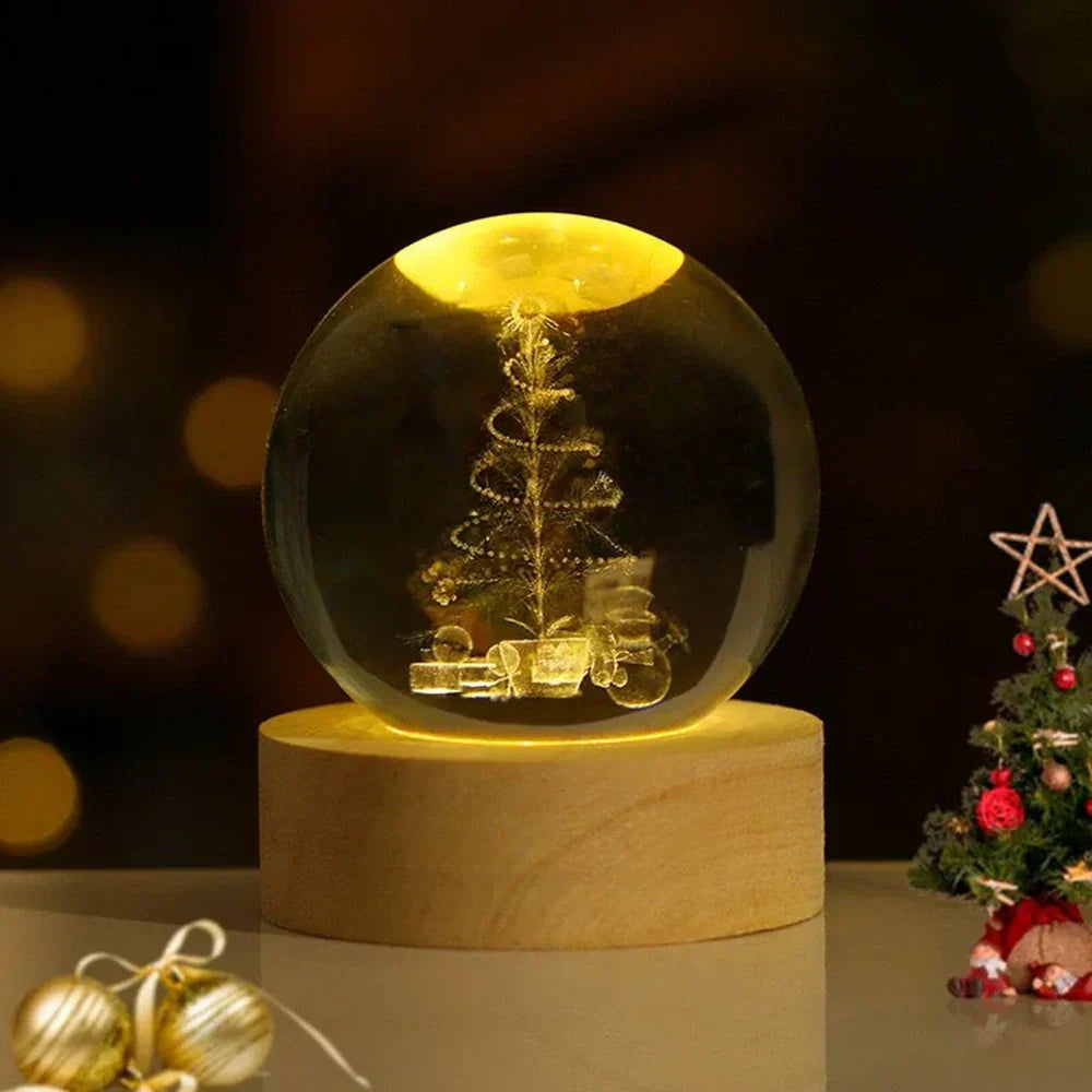 Night Light Wooden Base Crystal Ball Lamp