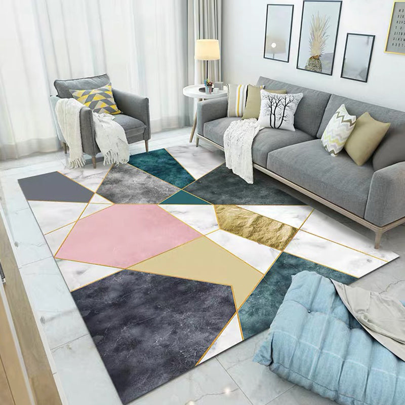 Simple Living Room Mirror Multi-colored Geometric Print Indoor Rug Synthetic Non-Slip Backing Stain-Resistant Rug |