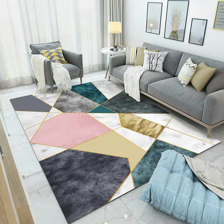 Simple Living Room Mirror Multi-colored Geometric Print Indoor Rug Synthetic Non-Slip Backing Stain-Resistant Rug |