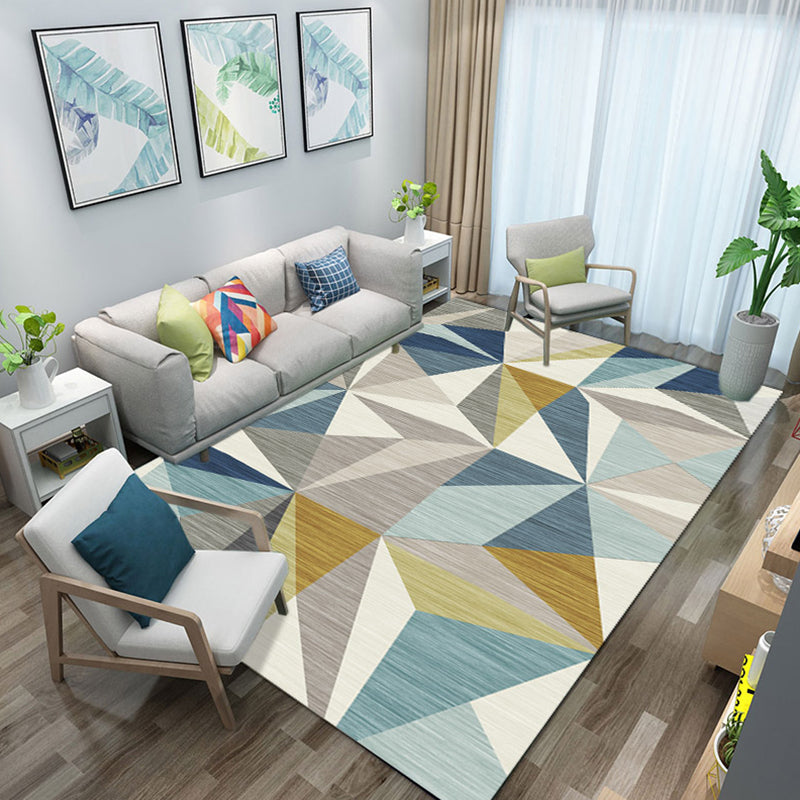 Simple Living Room Mirror Multi-colored Geometric Print Indoor Rug Synthetic Non-Slip Backing Stain-Resistant Rug |