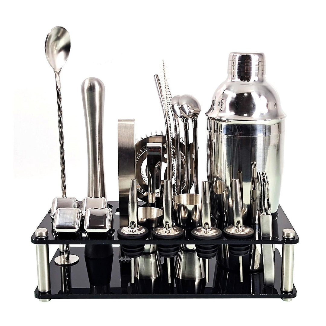 23pcs/Set Bartender Kit Professional Versatility Stainless Steel Martini Cocktail Shaker with Stand Bar Accessories