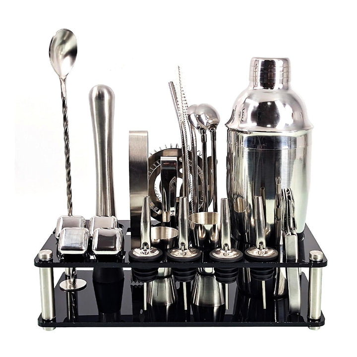 23pcs/Set Bartender Kit Professional Versatility Stainless Steel Martini Cocktail Shaker with Stand Bar Accessories