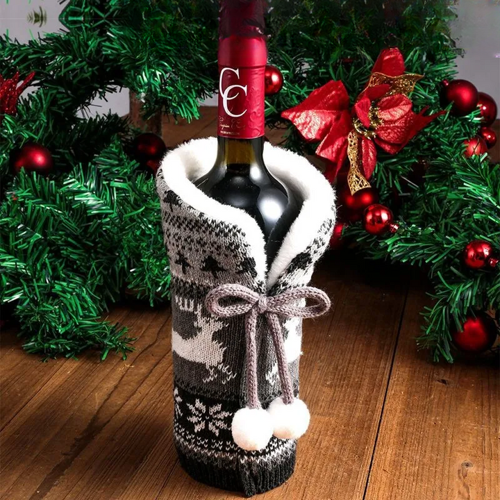 Christmas bottle cover with fur collar – festive cover for wine bottles, gnome decoration for Christmas, perfect as gift wrapping |