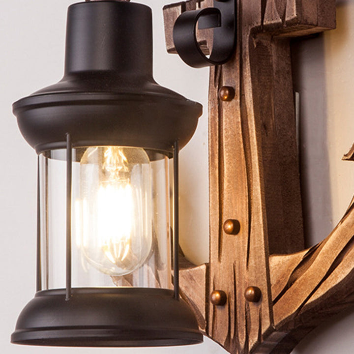 Vintage Anchor LED Wall Light - Industrial Metal &amp; Wood for Dining Room/Living Room
