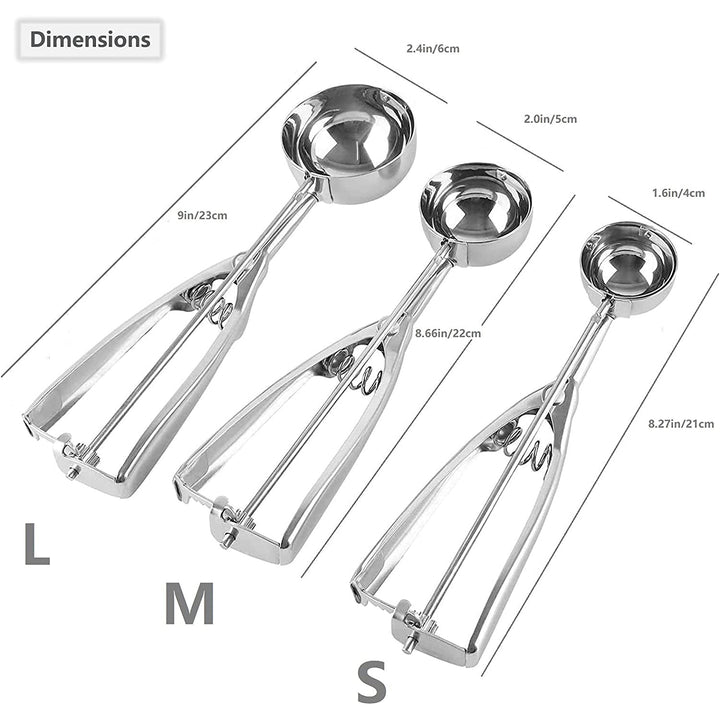 3-Piece Set: Stainless Steel Cookie Scooper with Trigger