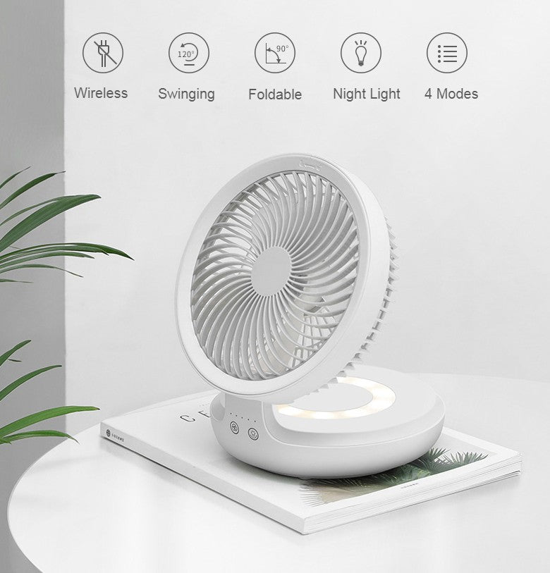 Rechargeable Foldable Desktop Fan, with Four Modes, Night Light and Adjustable Angle, for Study, Sleep, Work and Outdoors |